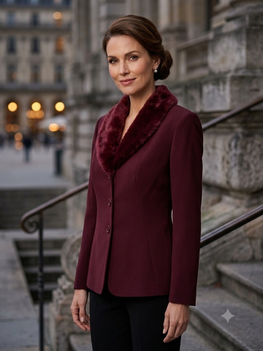 Take 50% OFF- Danny & Nicole Burgundy Blazer with Faux Fur Shawl Collar,Size-14